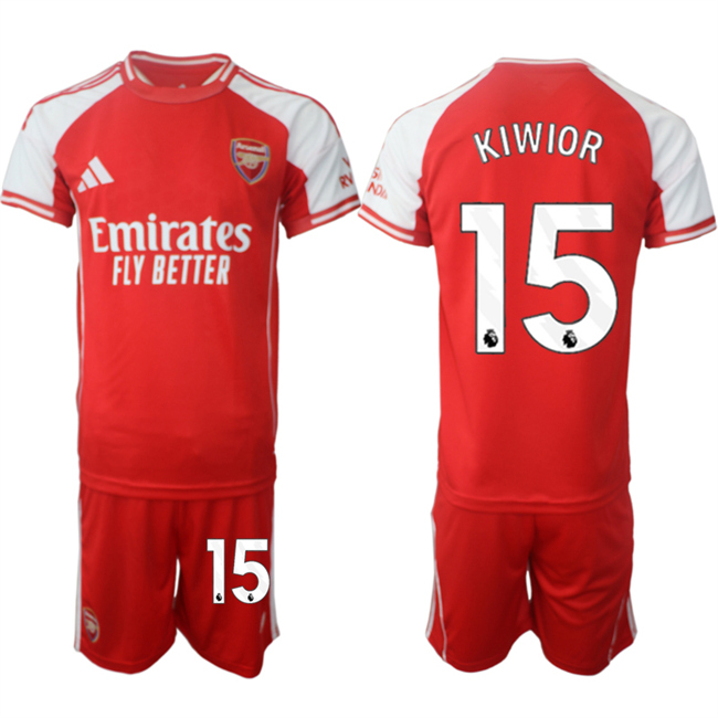 Men's Arsenal F.C #15 Jakub Kiwior Red 2025 Home Soccer Jersey Suit